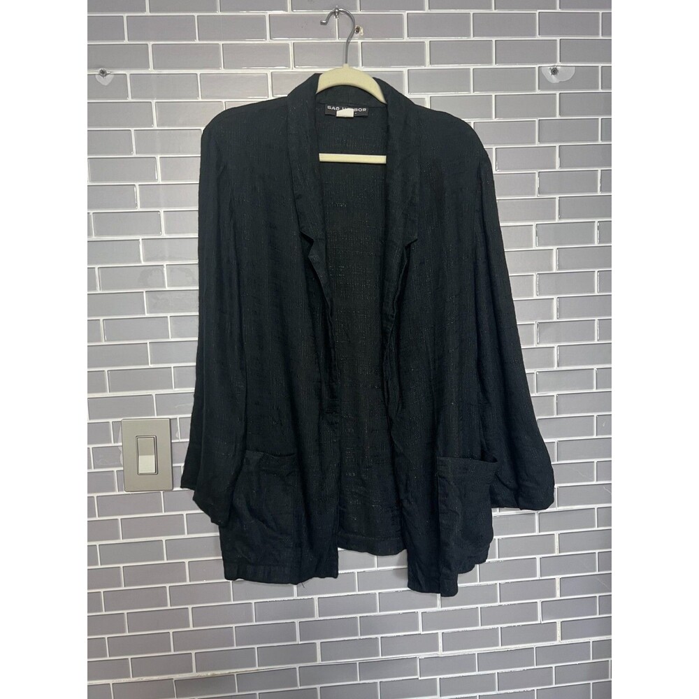 Vintage Sag Harbor Black Lightweight Blazer - Size 14 - Rayon/Flax Blend